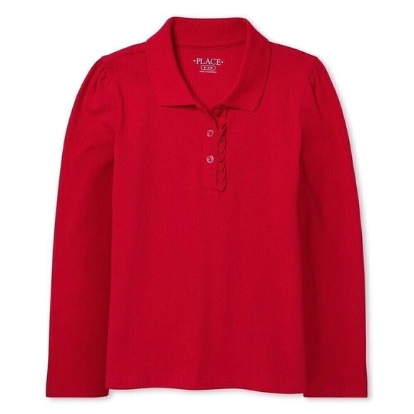 The Children's Place Other - 𝅺girls Uniform Long Sleeve Ruffle Pique Polo - Ruby 16